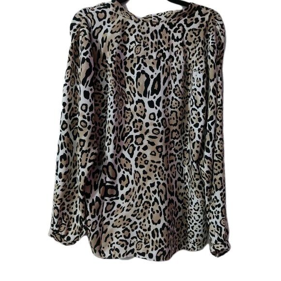 Chicos Blouse Size 3 Top Button Up Cheetah Tie Front XL - Picture 2 of 9